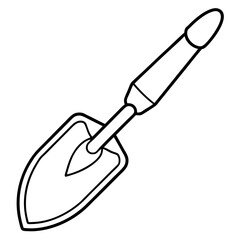 Detailed line art illustration of a garden trowel with an engraved pattern isolated on white background