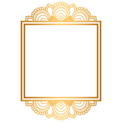 Rectangle golden certificate border pattern line photo frame islamic wedding invitation background with mandala squire frame