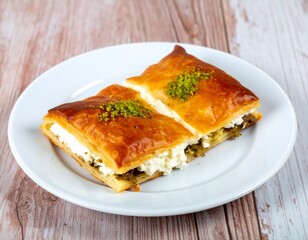 piece of apple pie on a plate,tabakta peynirli börek