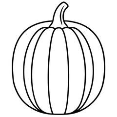 Detailed line art illustration of a pumpkin with prominent ridges and a stem isolated on white background