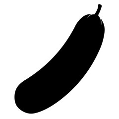 Simple black silhouette of a fresh cucumber isolated on a clean white background for design isolated on white background