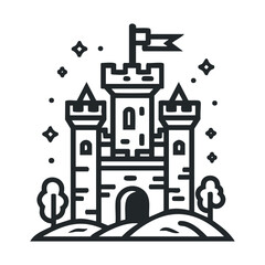 Obraz premium Enchanted castle surrounded by trees and stars for fantasy themes