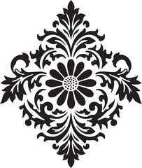 Fototapeta premium Classic floral stencil design, central daisy with radiating leaves, symmetrical botanical divider, Adobe Illustrator Artwork