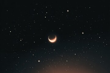 Naklejka premium Pale crescent moon in star-studded night sky