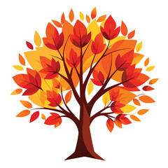 Obraz premium A brilliant vibrant autumn tree with leaves in warm shades of orange and russet, evoking the cozy feeling of fall.