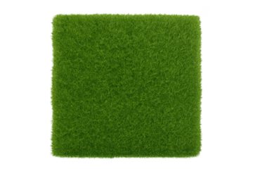 Square patch of perfectly mown grass with transparent background