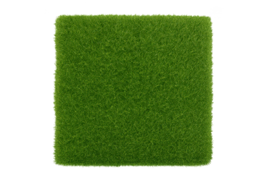 Square patch of perfectly mown grass with transparent background