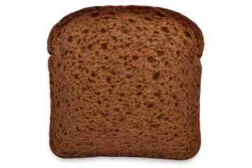 Single slice of whole wheat bread on transparent background