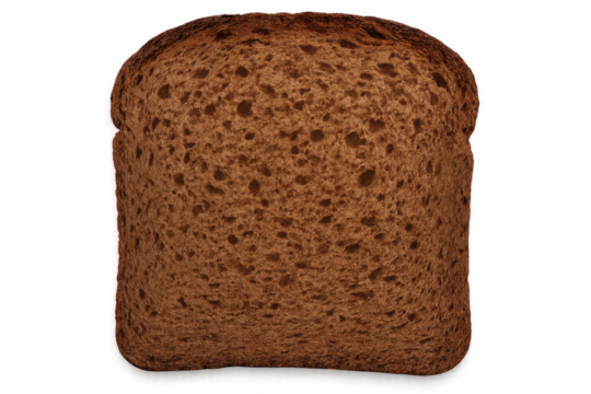 Single slice of whole wheat bread on transparent background