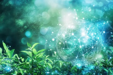 Global network connection technology concept over nature, Image depicting global network technology intertwined with nature