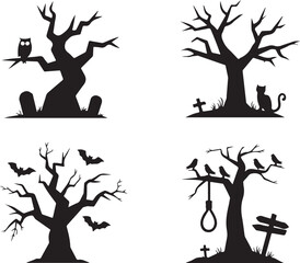 Halloween silhouette graveyard scenes for graphic design