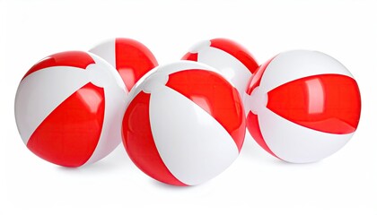 Four bright red and white beach balls
