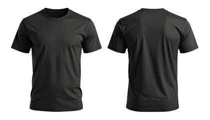  Floating Black T-Shirt for Men – 3D Render Front and Back, Isolated on Transparent Background PNG