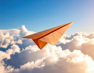 Paper airplane soaring through clouds
