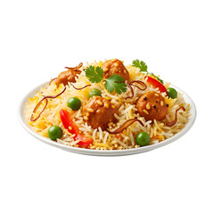 Delicious Aromatic Vegetable Biryani with Meatballs.