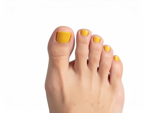Close-up of a foot with bright yellow nail polish - Powered by Adobe