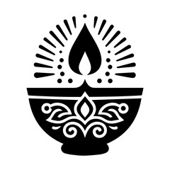 Ornate Black and White Diwali Diya, Festive Indian Oil Lamp, Spiritual Symbol,  Geometric Pattern,  Hope, Light, Celebration,  Traditional Design,  Vector Illustration.