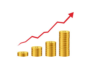 Financial growth with coins, investment vector illustration, transparent background