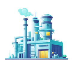 Obraz premium Modern Industrial Facility with Smokestacks and Blue Sky Background