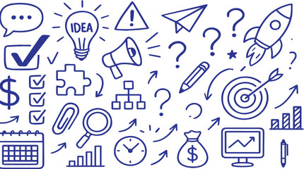 Huge Set of Hand Drawn Business and Idea Doodle Icons - Creative Strategy Elements