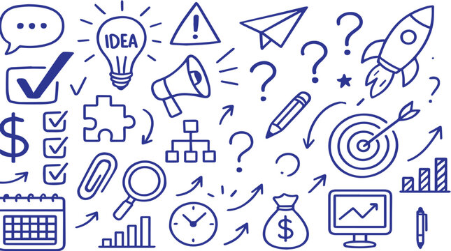 Huge Set of Hand Drawn Business and Idea Doodle Icons - Creative Strategy Elements