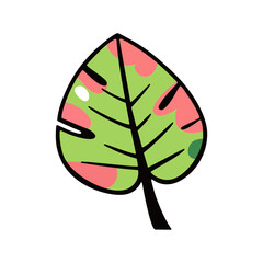 Tropical leaf in green and red tones, vibrant botanical illustration, exotic nature concept