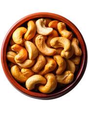 Naklejka premium Cashew nuts in ceramic bowl top view isolated on transparent background