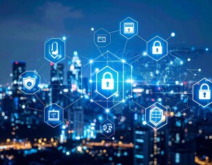 Fototapeta premium Cybersecurity and Network Protection in a Connected Cityscape