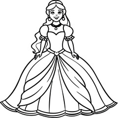 Elegant princess in a flowing gown coloring page design