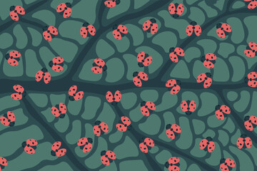 leaf texture vector wallpaper with ladybirds