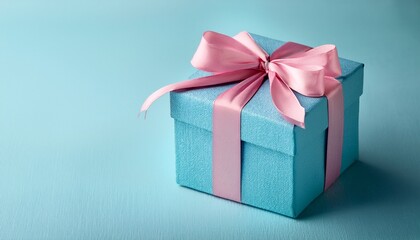 Fototapeta premium light blue gift box with pink ribbon