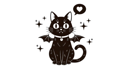 Isolated Black Cat with Wings Halloween