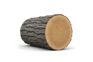 Single oak tree log section with rough bark and smooth cut end