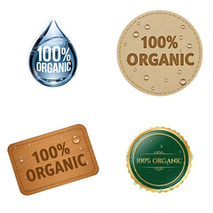 Illustration of four organic labels with different designs and textures on a black background