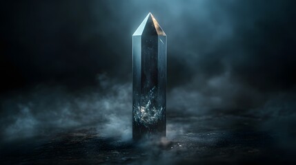 Mystical Crystal Spire in Dark Smoky Atmosphere