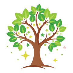 Obraz premium A delightful whimsical tree featuring adorable tiny star-shaped leaves, creating a magical and enchanting forest scene.