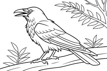 coloring page line art the crow black vector