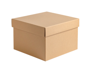 Brown cardboard box with lid isolated on transparent background
