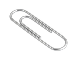 Shiny metal paperclip fastener for documents isolated on transparent background