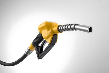 Yellow fuel nozzle with black hose on a white background