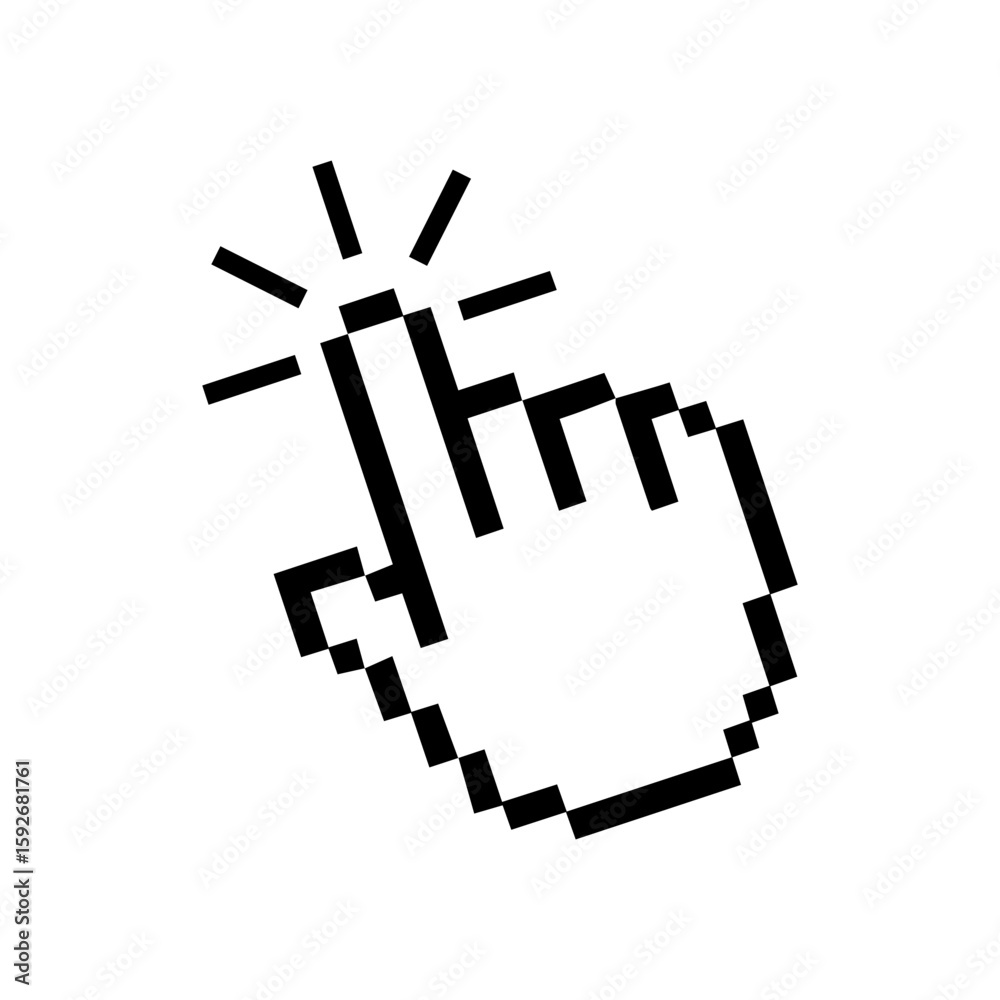 Fototapete pixel cursor pointer icons set. computer mouse click arrow and hand. pixel hand arrow logo vector
