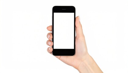 Hand holding a black smartphone with blank screen (1)