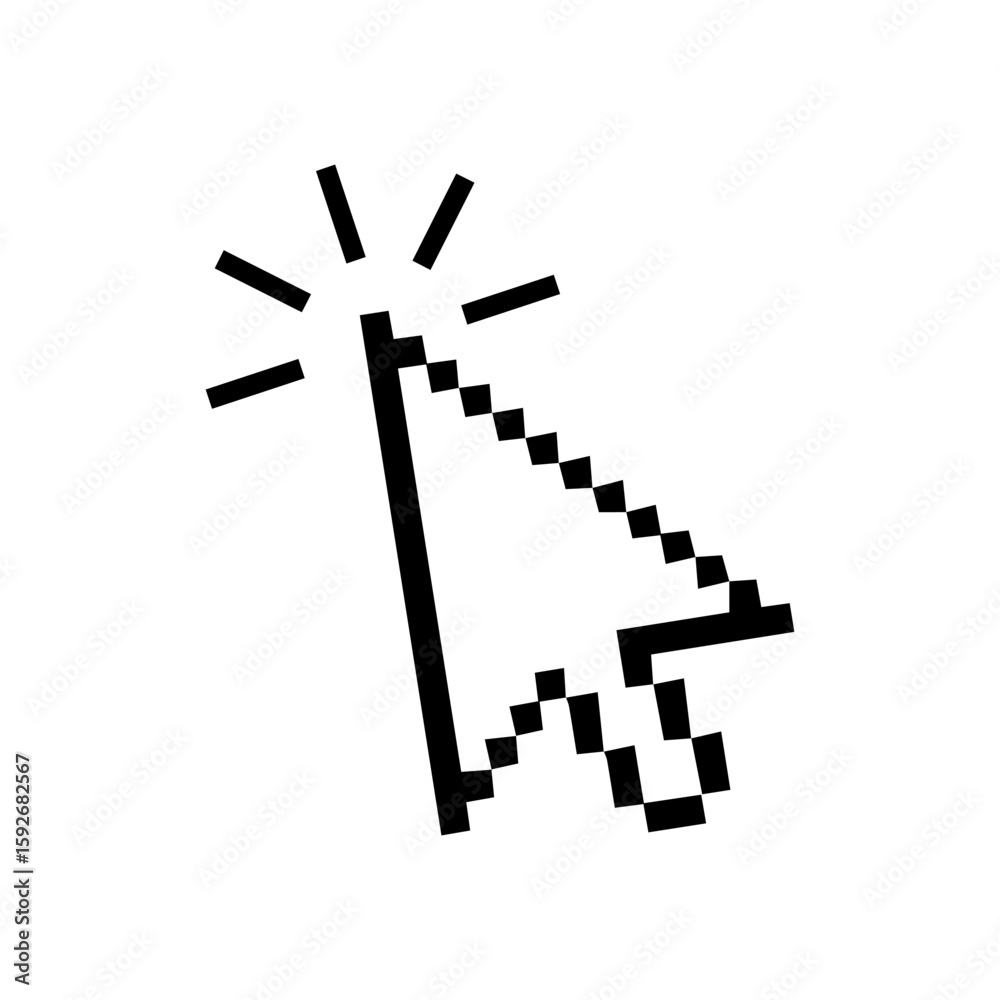 Fototapete pixel cursor pointer icons set. computer mouse click arrow and hand. pixel hand arrow logo vector