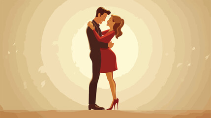 Joyful couple hugging in flat illustration