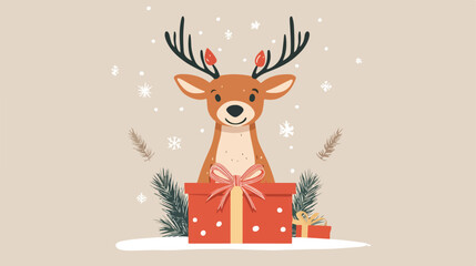 Festive Christmas Deer Gift Vector Illustration