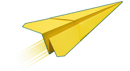 Isolated Yellow Paper Airplane in Flight