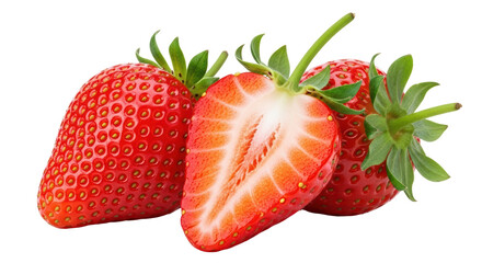 Isolated Fresh Strawberries, One Cut in Half