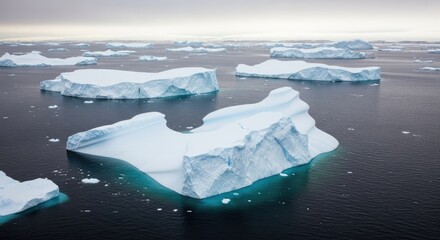 Antarctic Icebergs: A Serene Aerial View of Glacial Sculptures