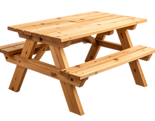 Foldable wooden picnic table, portable, transparent background