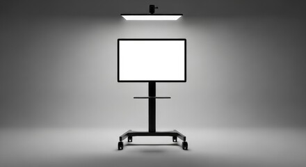 Blank Screen Display on Rolling Stand with Overhead Light in Studio Setting